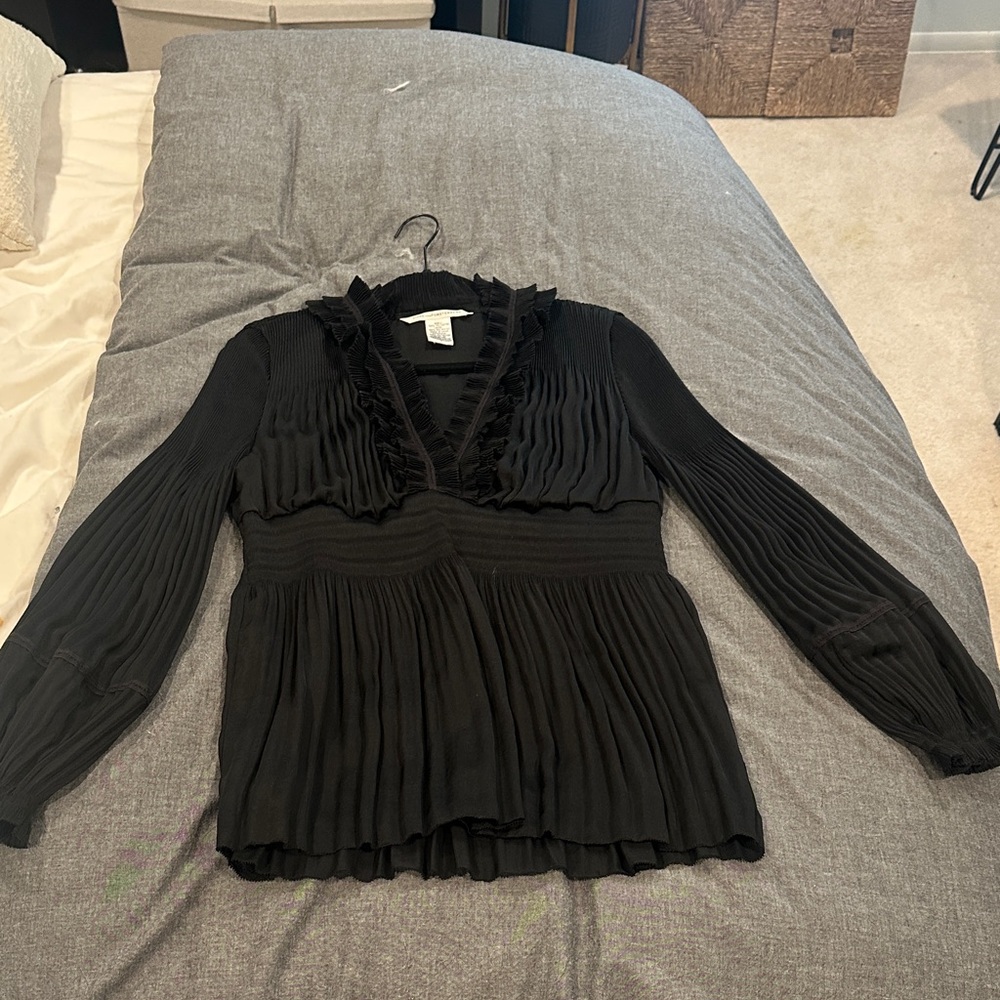 Diane Von Furstenberg Black Pleated Blouse